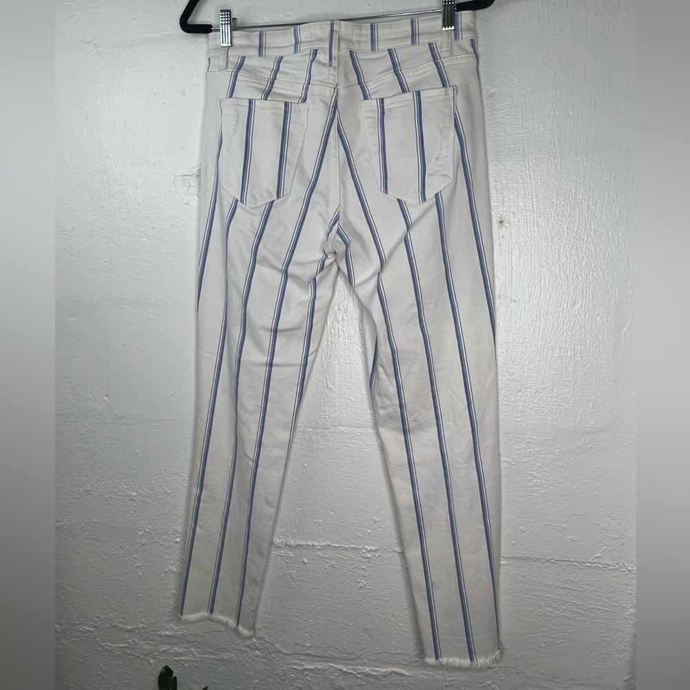 Striped Ankle Cropped Jeans in White & Light Blue - - Picture 6 of 8